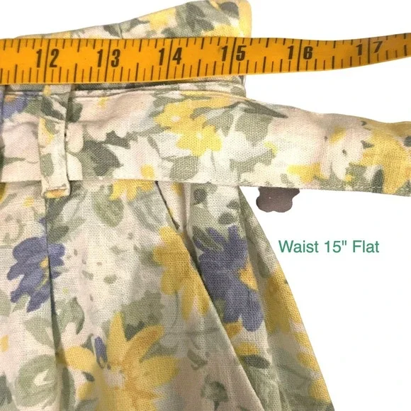 Abercrombie & Fitch Belted Floral High Rise Linen Blend Shorts Womens Med Yellow - Picture 12 of 14
